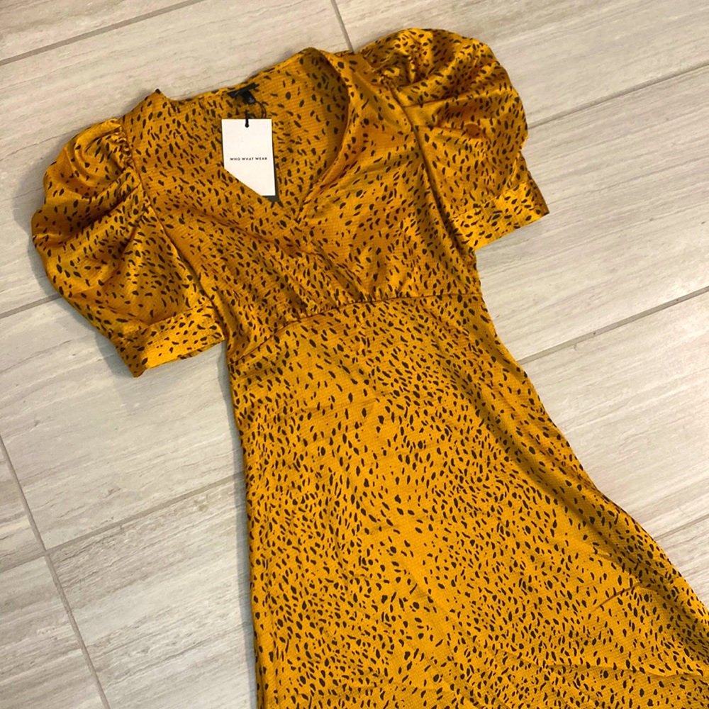 Leopard Satin Puff Sleeve Slip Dress, size S (NWT)